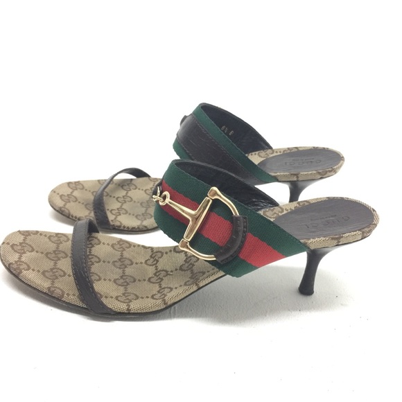 Gucci beige Horsebit Web Slide Sandals 1990’s - Picture 3 of 8